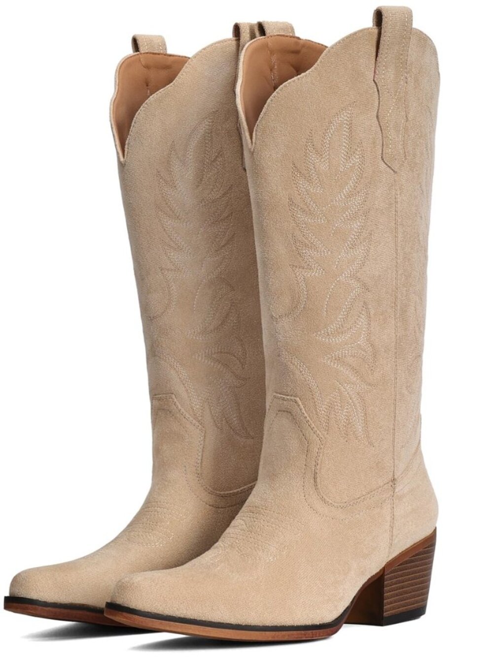 Suede Cowboy Boots for Women Mid Calf Western Cowgirl Boots